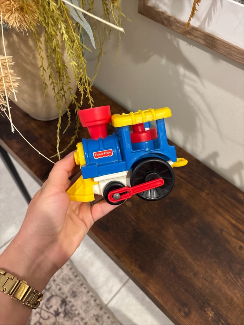 Fisher-Price Bright Blue, Yellow & Red Plastic Toy Train Locomotive